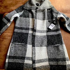 Cyrus grey and black plaid shawl cardigan